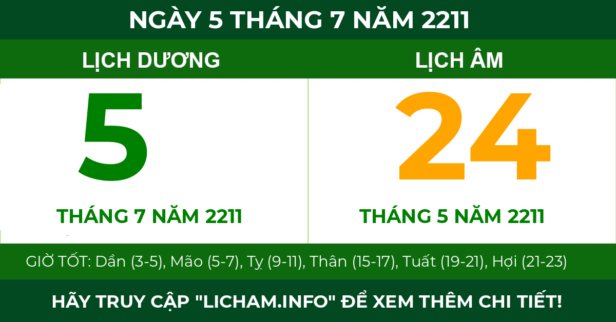 lịch âm ngày 5 tháng 7 năm 2211