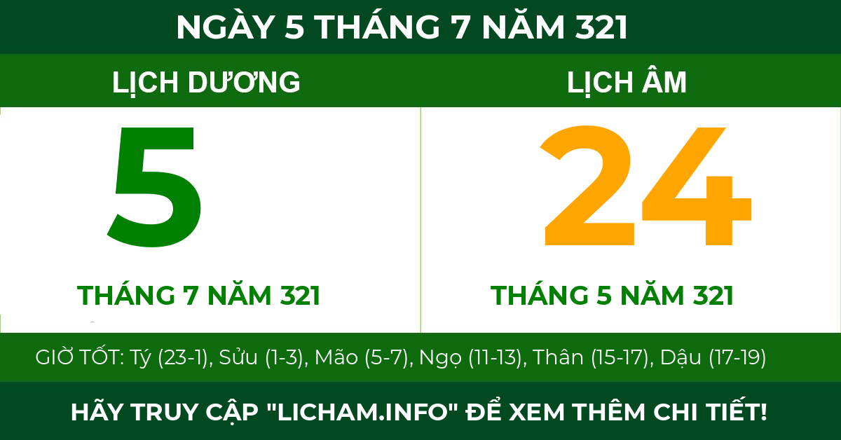 lịch âm ngày 5 tháng 7 năm 321