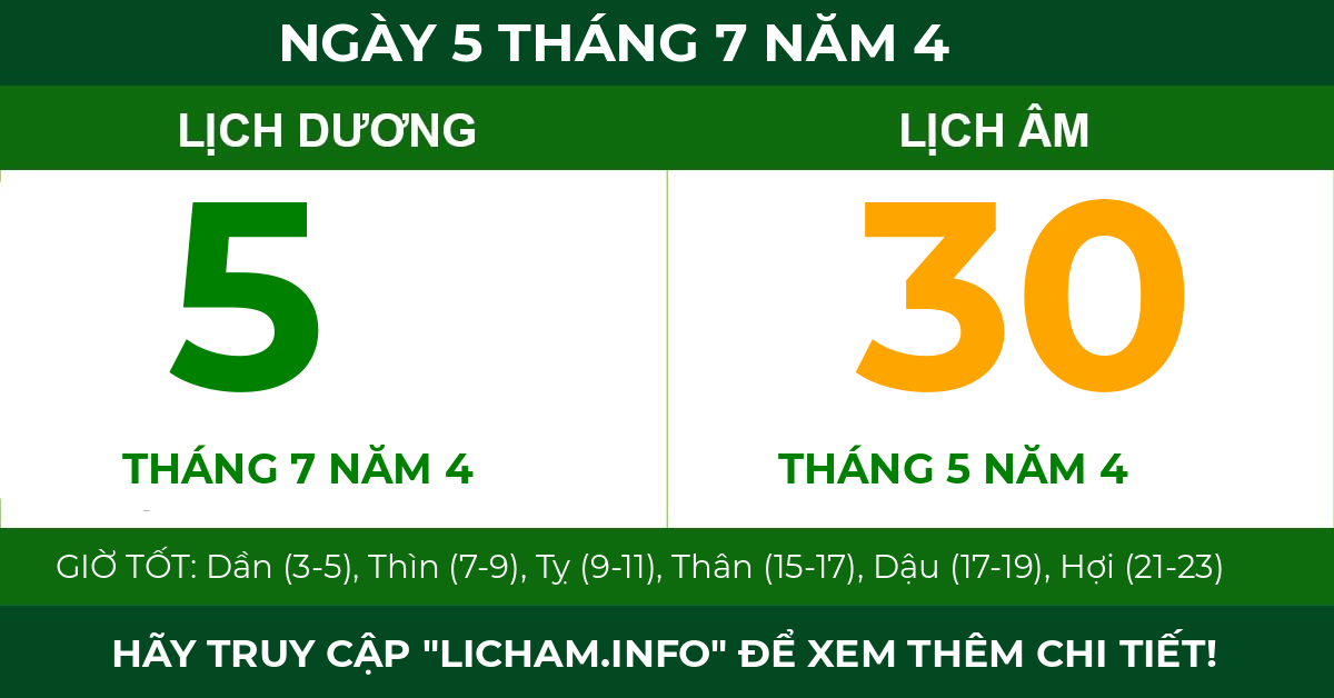 lịch âm ngày 5 tháng 7 năm 4