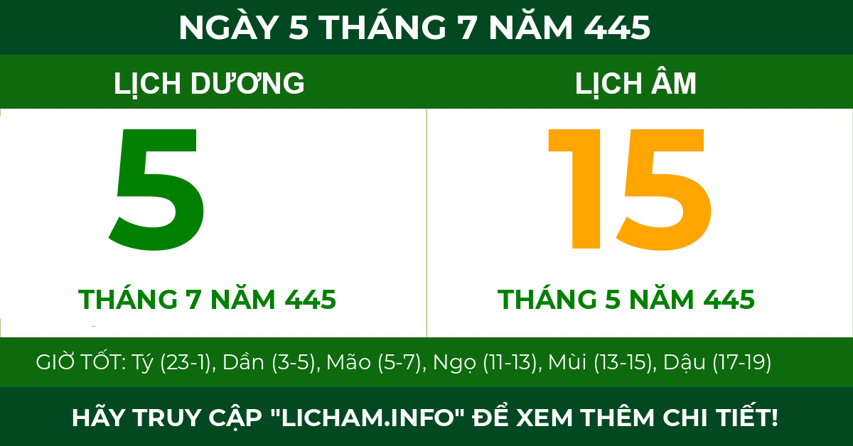 lịch âm ngày 5 tháng 7 năm 445