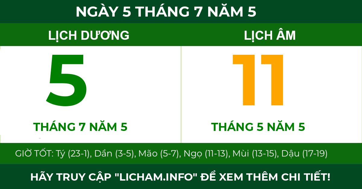 lịch âm ngày 5 tháng 7 năm 5