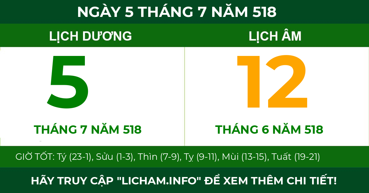 lịch âm ngày 5 tháng 7 năm 518