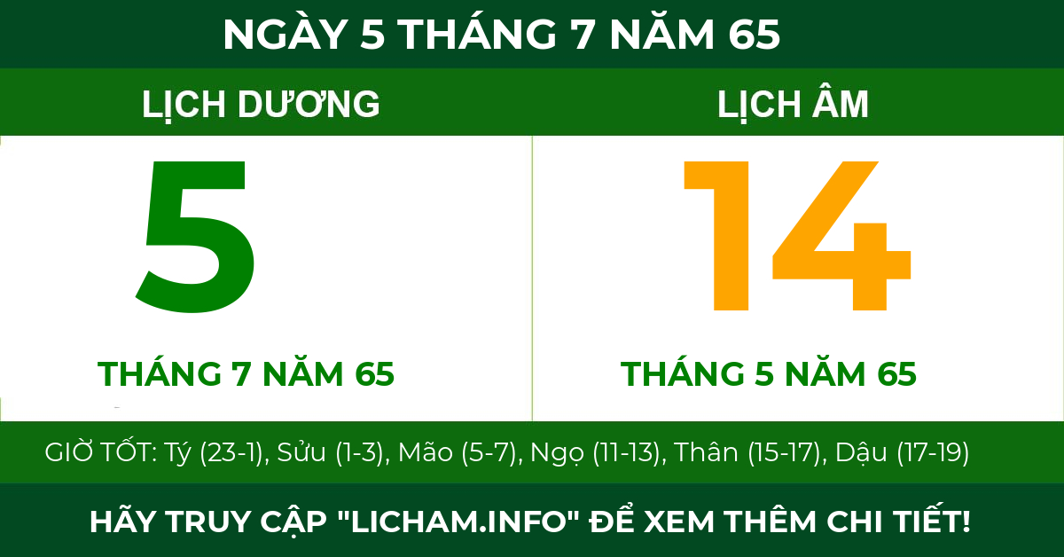 lịch âm ngày 5 tháng 7 năm 65