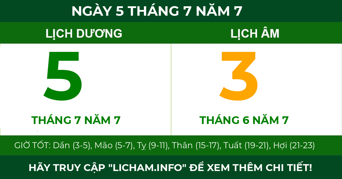 lịch âm ngày 5 tháng 7 năm 7