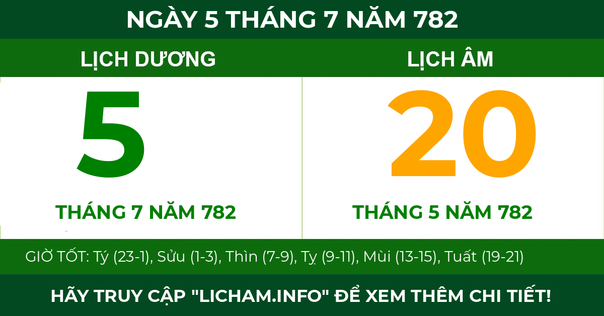 lịch âm ngày 5 tháng 7 năm 782