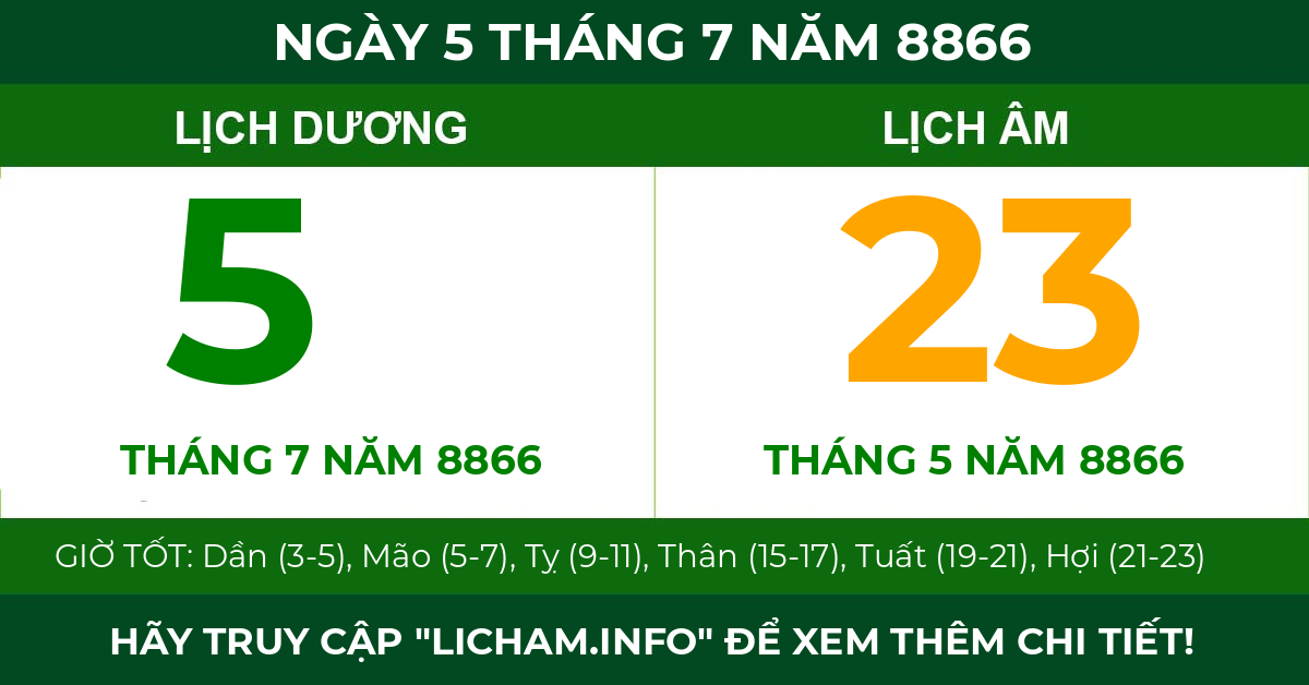 lịch âm ngày 5 tháng 7 năm 8866