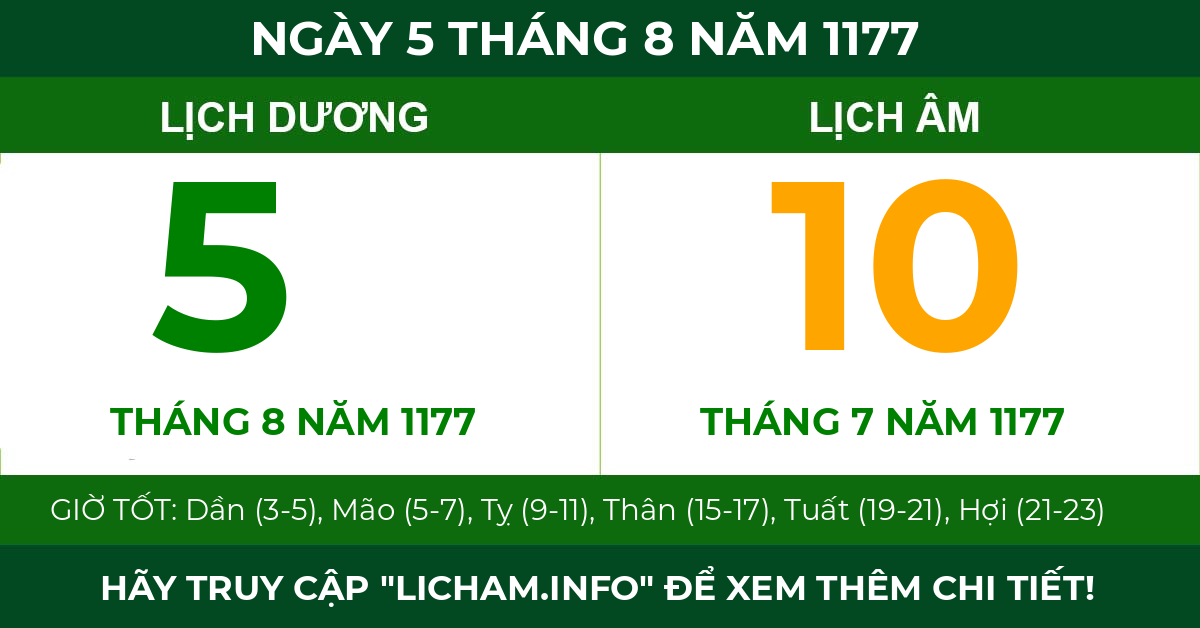 lịch âm ngày 5 tháng 8 năm 1177