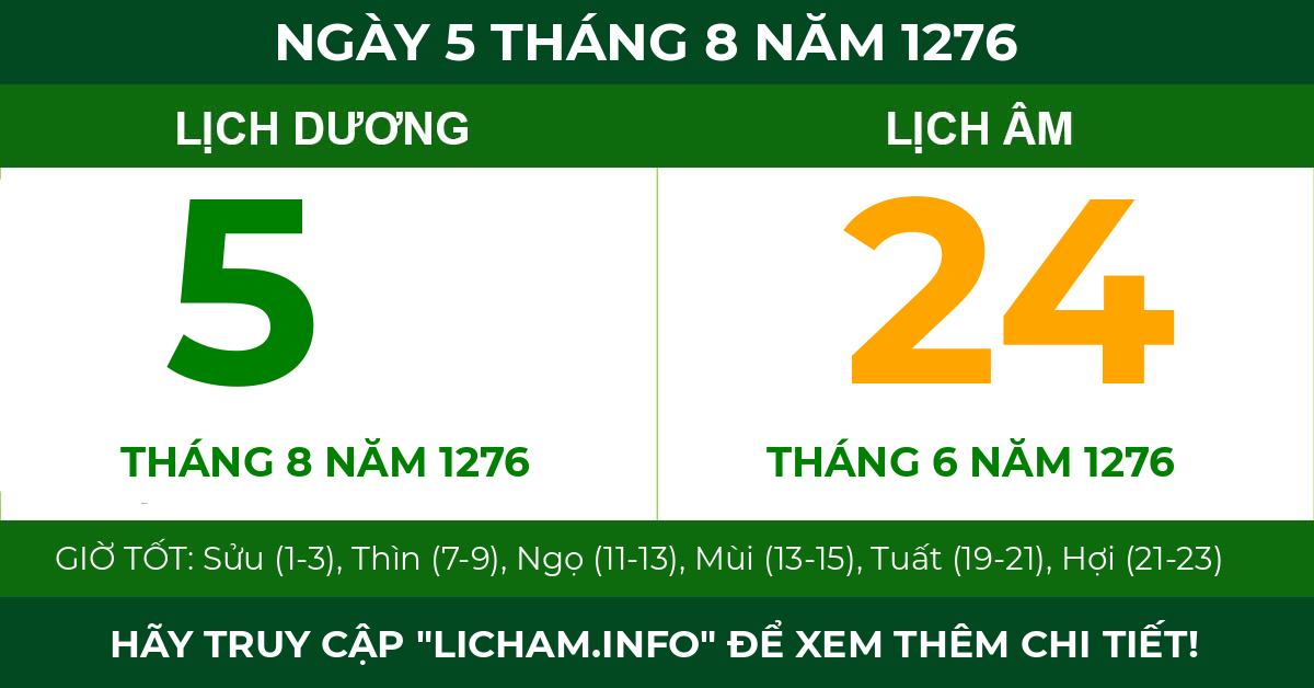 lịch âm ngày 5 tháng 8 năm 1276