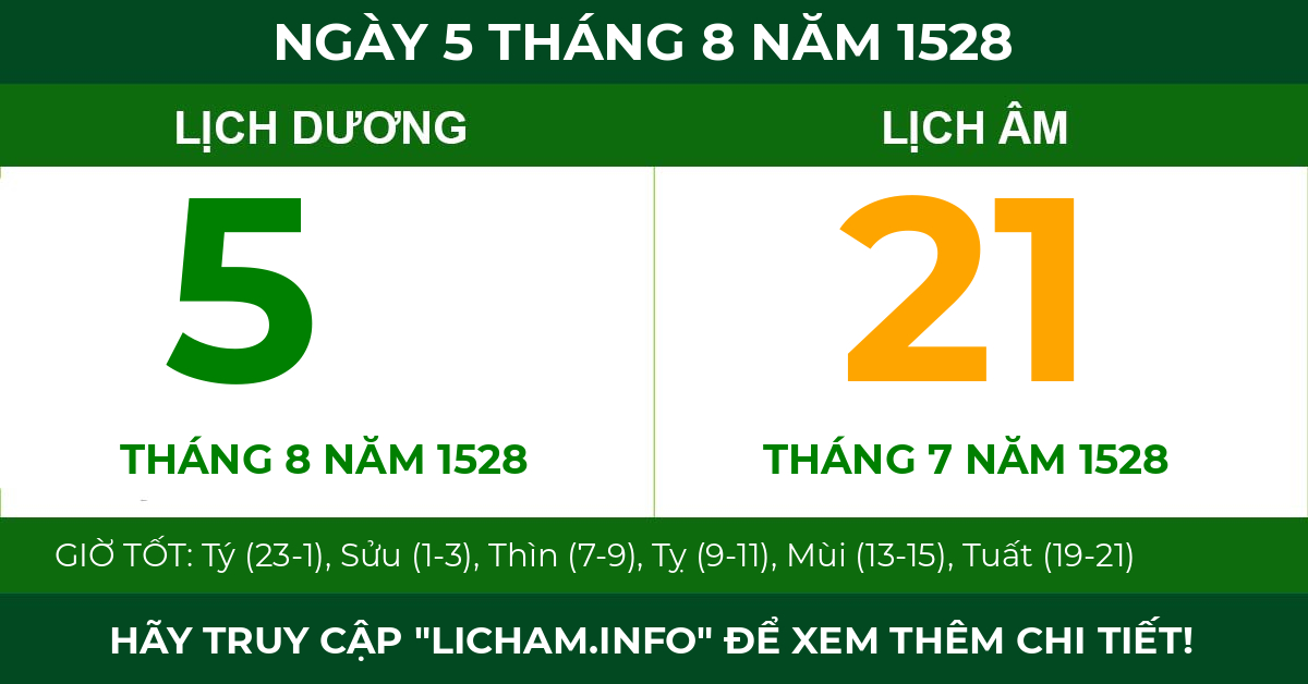 lịch âm ngày 5 tháng 8 năm 1528