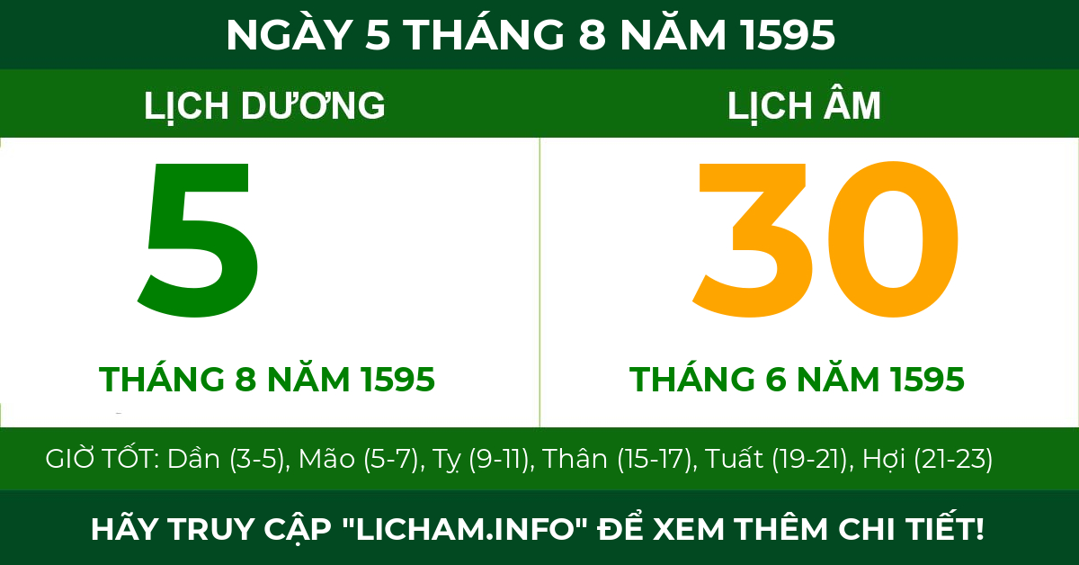 lịch âm ngày 5 tháng 8 năm 1595