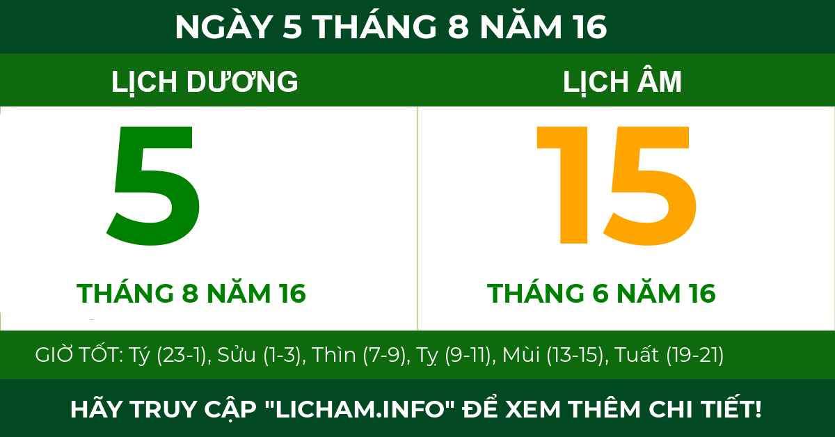 lịch âm ngày 5 tháng 8 năm 16