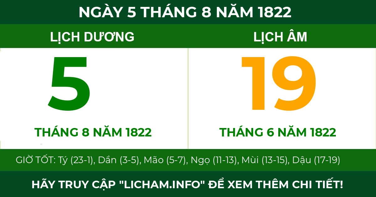 lịch âm ngày 5 tháng 8 năm 1822