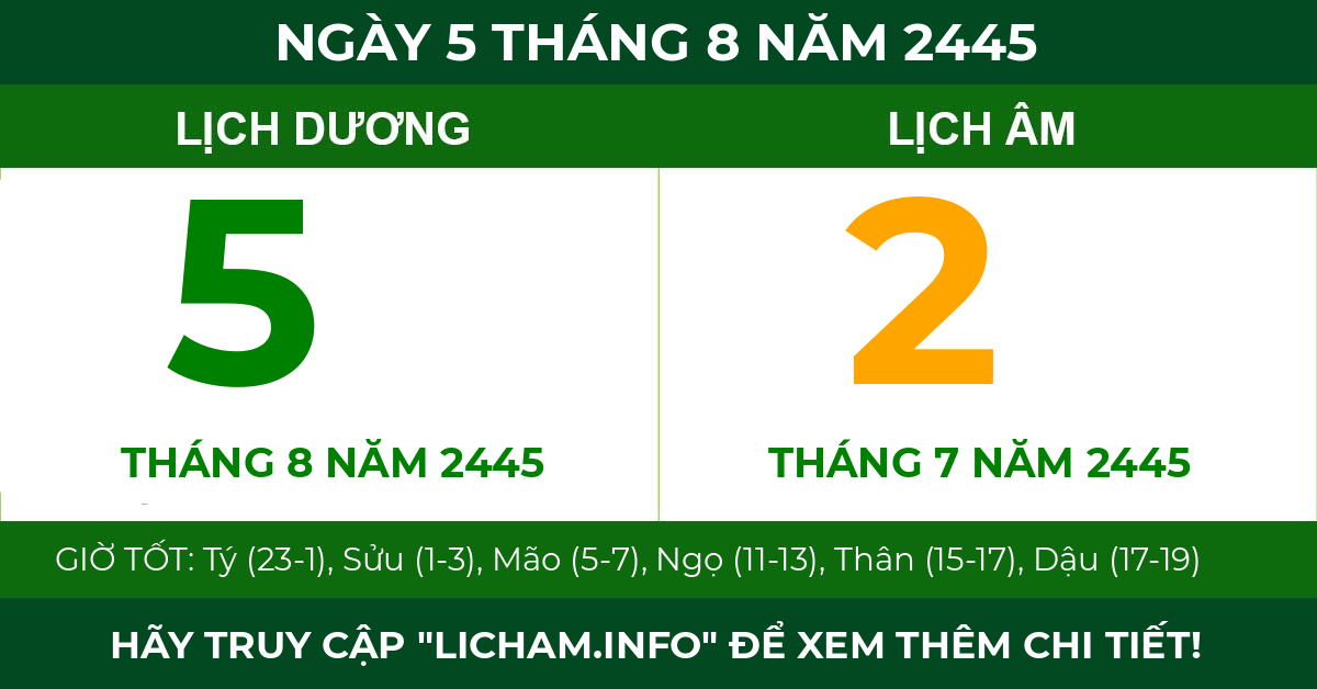 lịch âm ngày 5 tháng 8 năm 2445