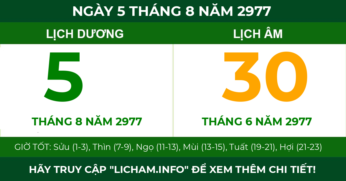 lịch âm ngày 5 tháng 8 năm 2977