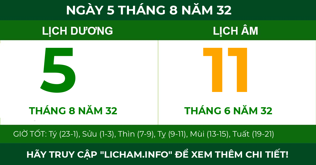 lịch âm ngày 5 tháng 8 năm 32
