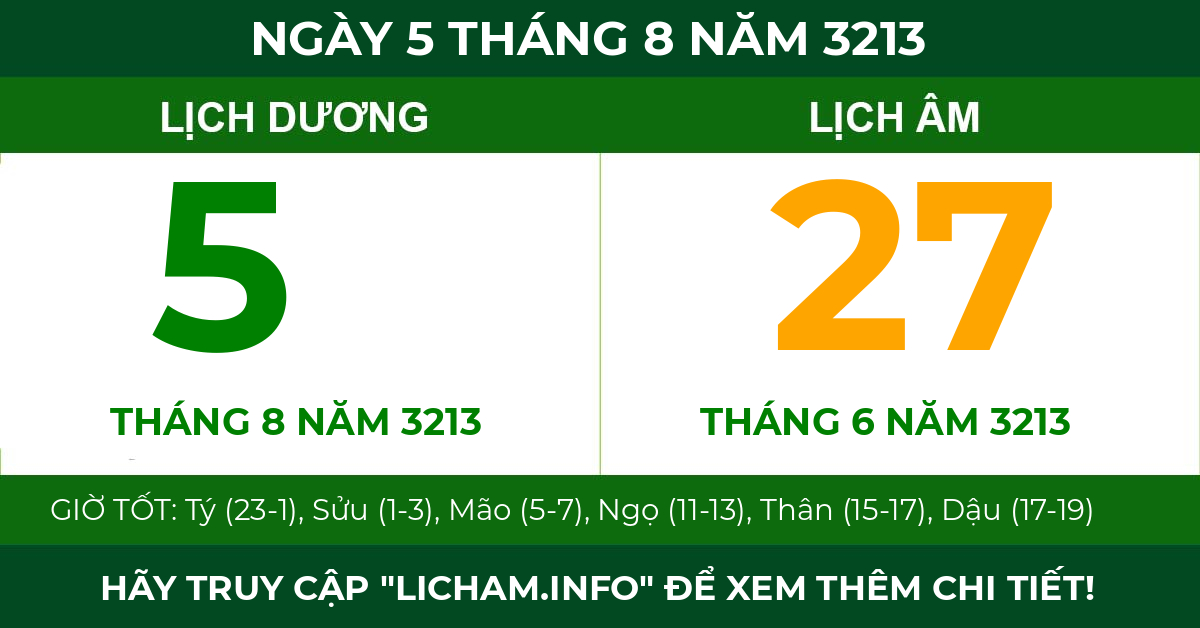lịch âm ngày 5 tháng 8 năm 3213