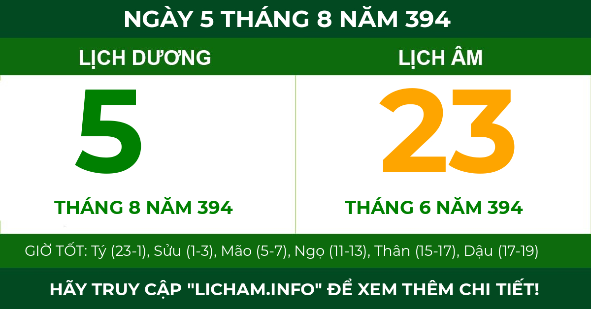 lịch âm ngày 5 tháng 8 năm 394