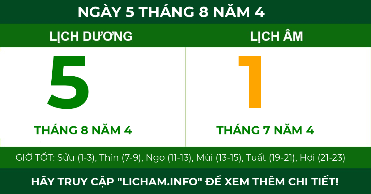 lịch âm ngày 5 tháng 8 năm 4