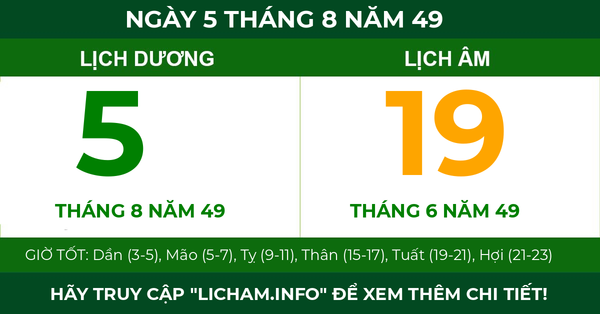 lịch âm ngày 5 tháng 8 năm 49