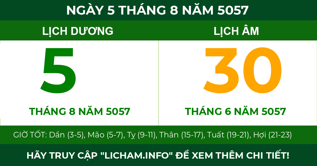 lịch âm ngày 5 tháng 8 năm 5057
