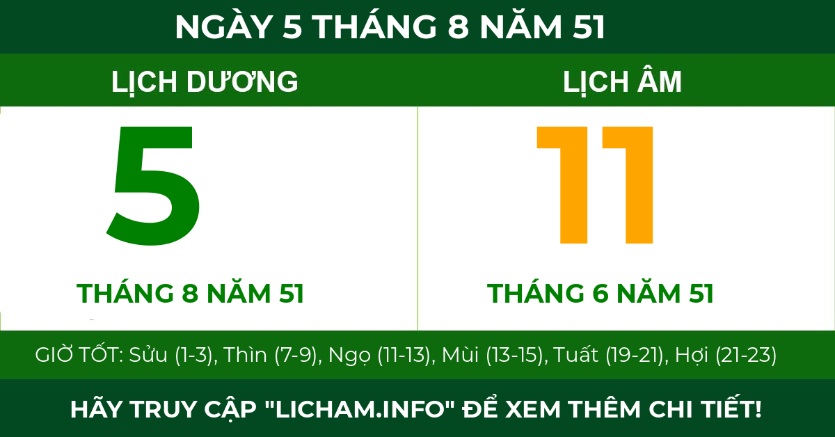 lịch âm ngày 5 tháng 8 năm 51