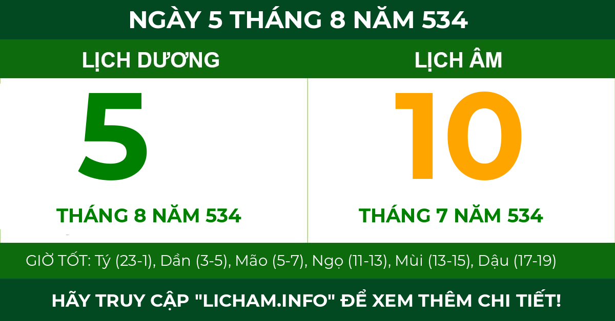 lịch âm ngày 5 tháng 8 năm 534