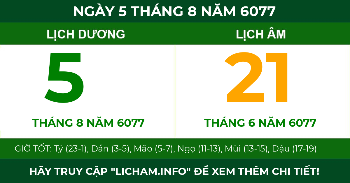 lịch âm ngày 5 tháng 8 năm 6077