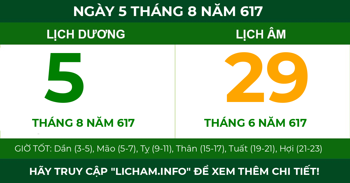 lịch âm ngày 5 tháng 8 năm 617