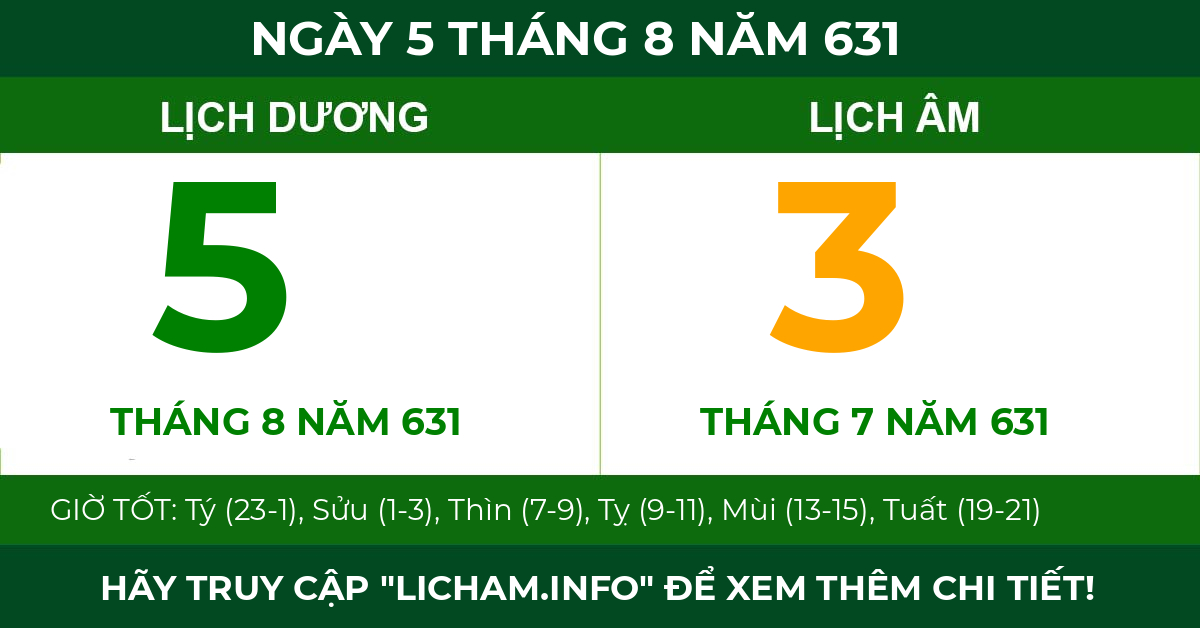 lịch âm ngày 5 tháng 8 năm 631