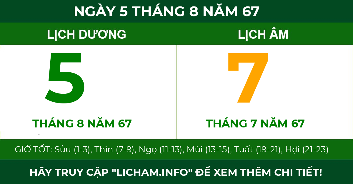 lịch âm ngày 5 tháng 8 năm 67