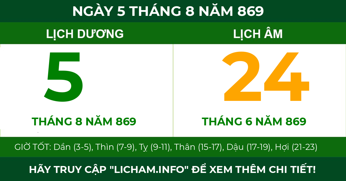 lịch âm ngày 5 tháng 8 năm 869