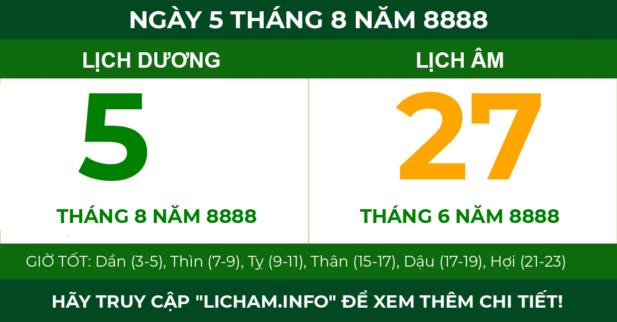 lịch âm ngày 5 tháng 8 năm 8888