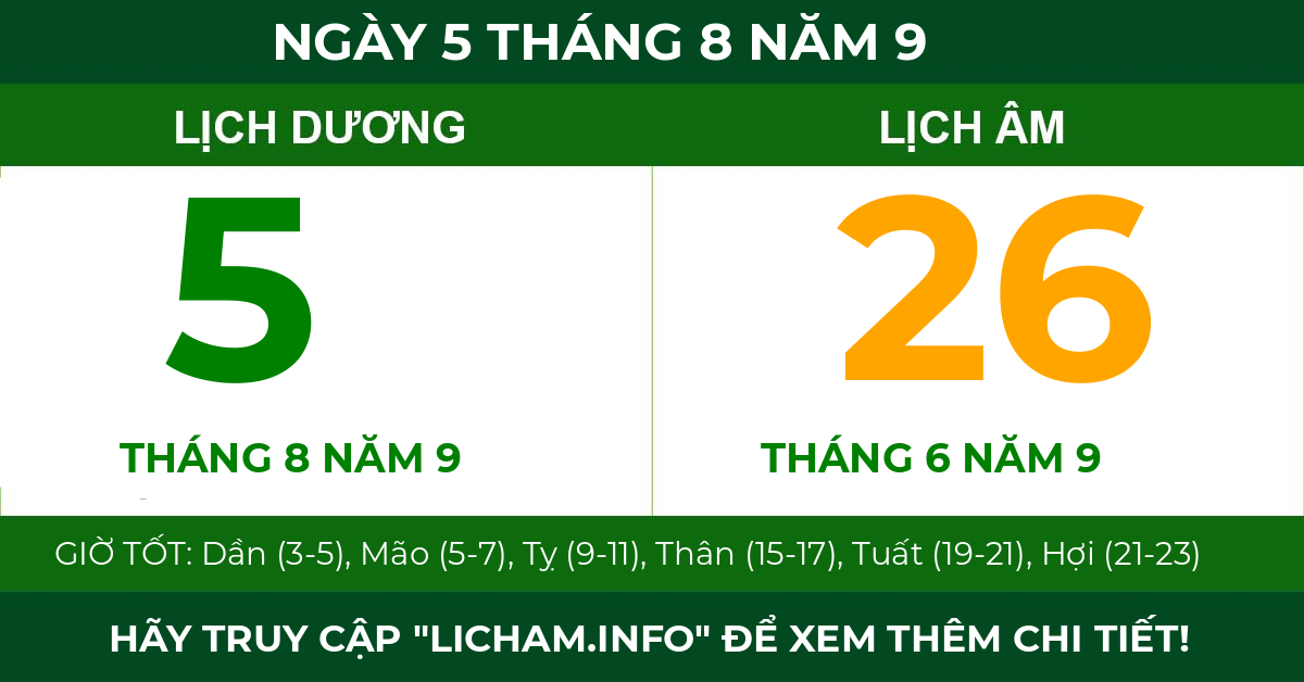 lịch âm ngày 5 tháng 8 năm 9