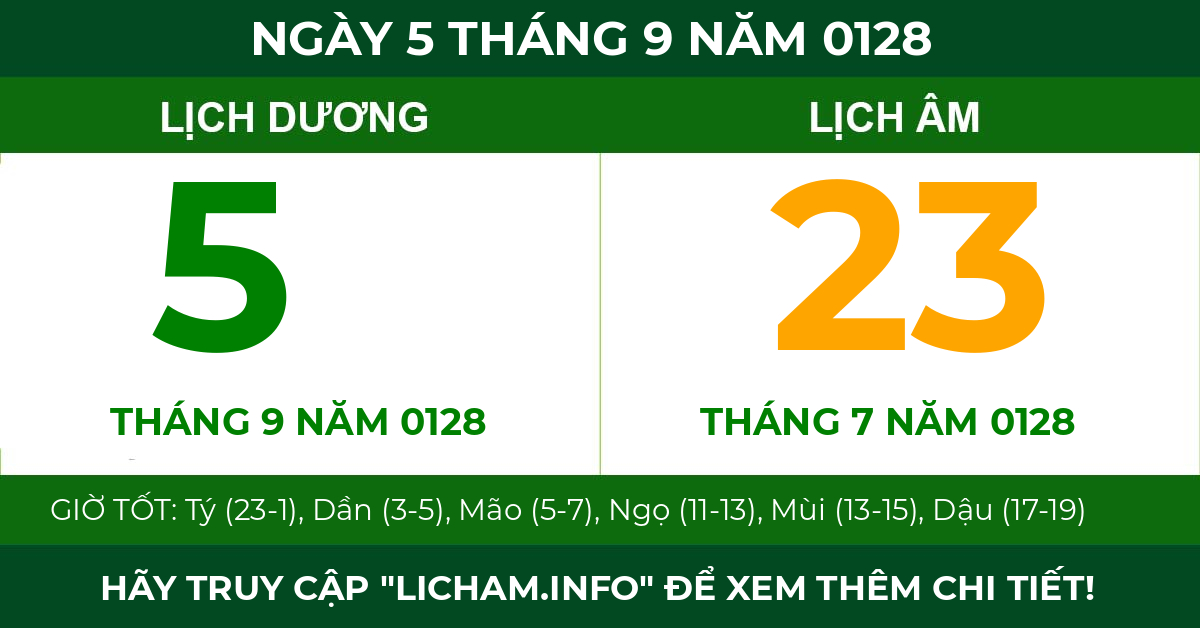 lịch âm ngày 5 tháng 9 năm 0128