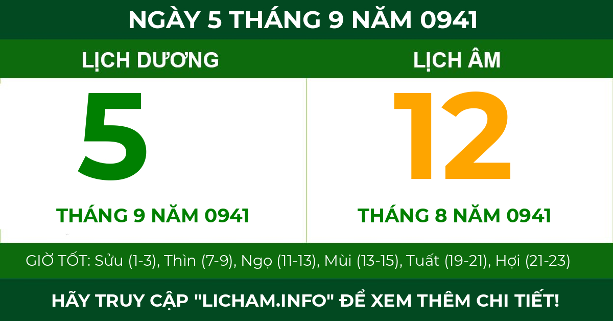 lịch âm ngày 5 tháng 9 năm 0941