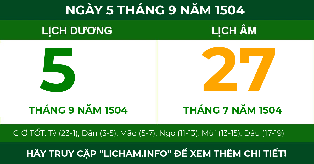 lịch âm ngày 5 tháng 9 năm 1504
