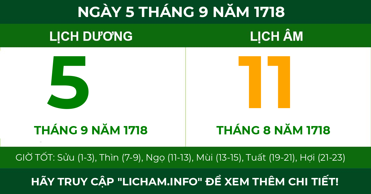 lịch âm ngày 5 tháng 9 năm 1718