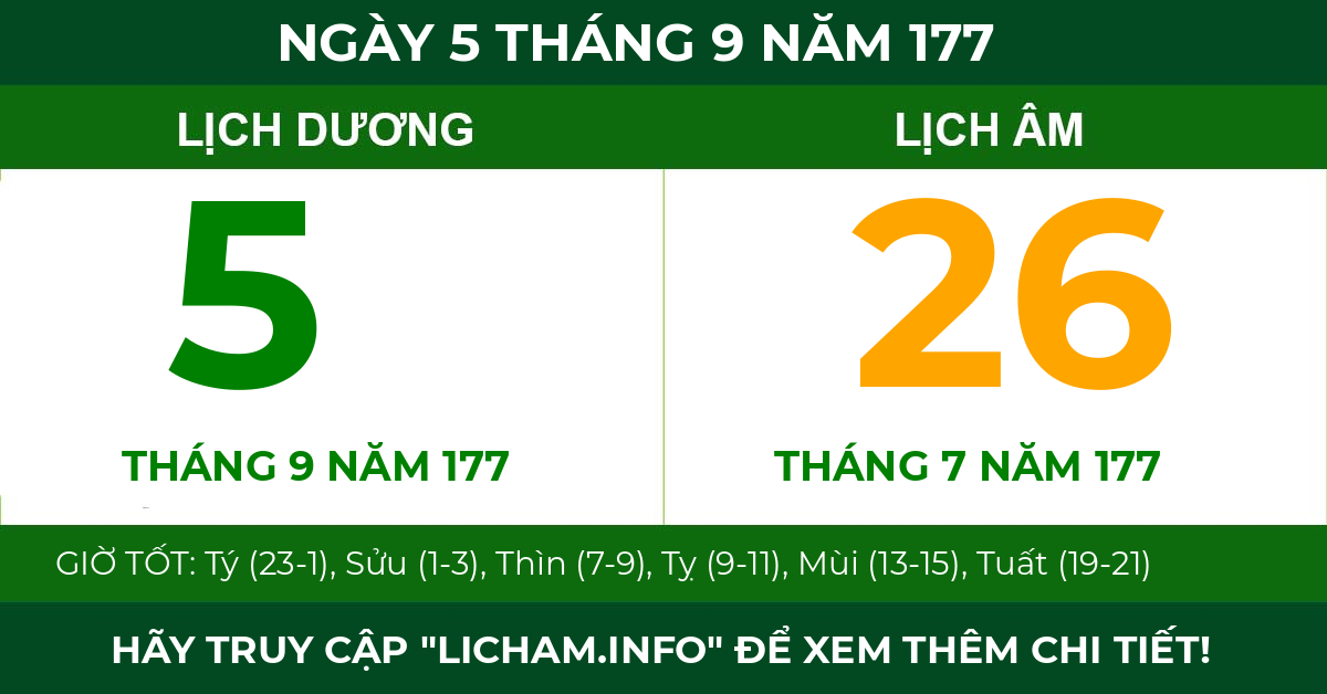 lịch âm ngày 5 tháng 9 năm 177