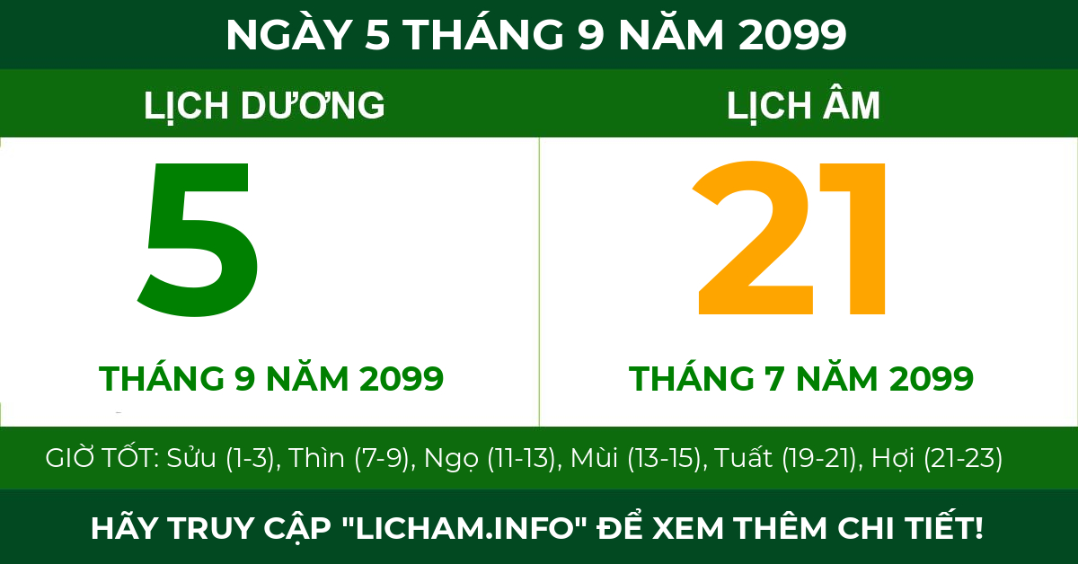 lịch âm ngày 5 tháng 9 năm 2099