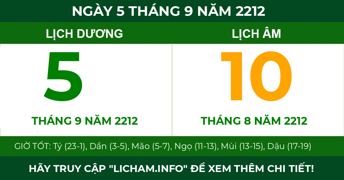 lịch âm ngày 5 tháng 9 năm 2212