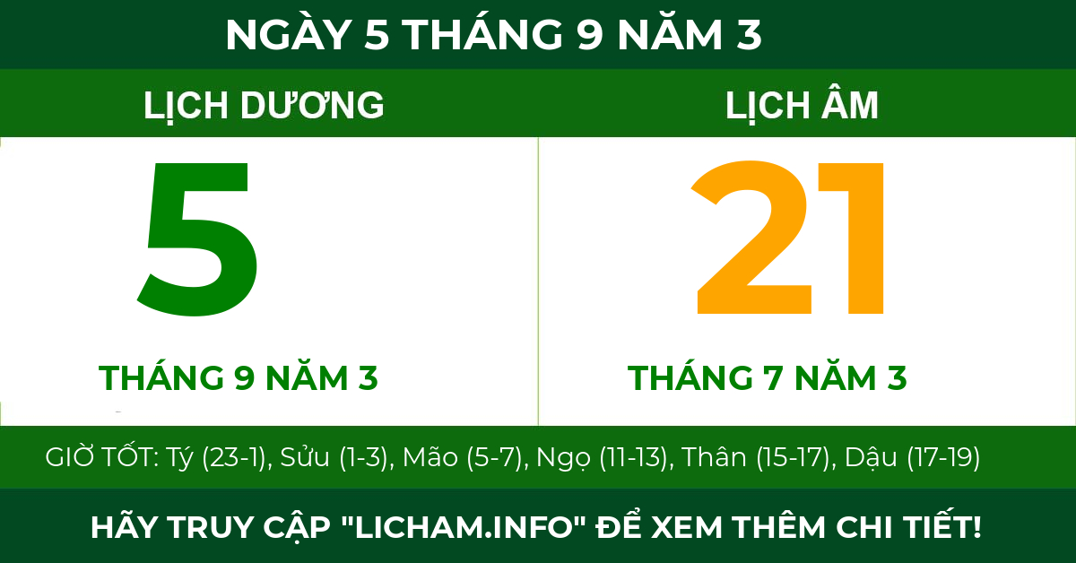 lịch âm ngày 5 tháng 9 năm 3