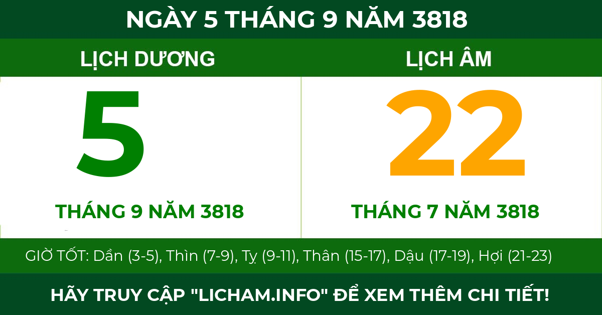 lịch âm ngày 5 tháng 9 năm 3818