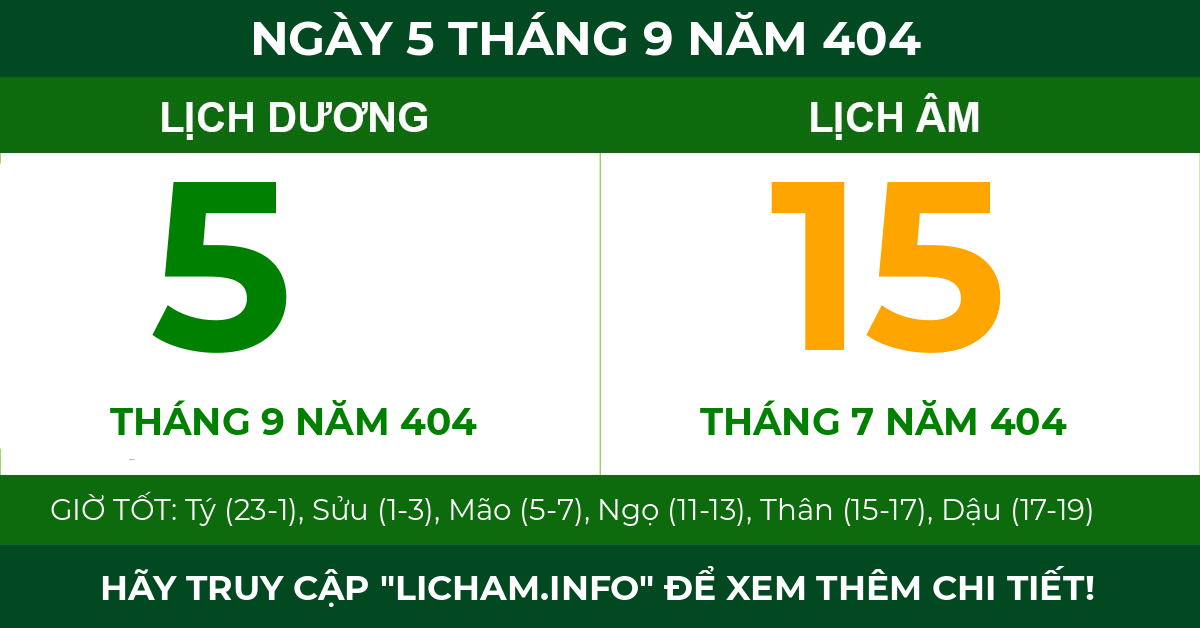 lịch âm ngày 5 tháng 9 năm 404