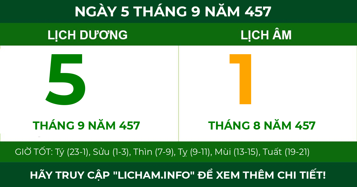 lịch âm ngày 5 tháng 9 năm 457