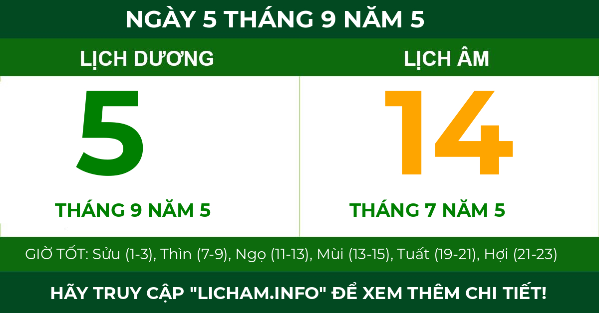 lịch âm ngày 5 tháng 9 năm 5
