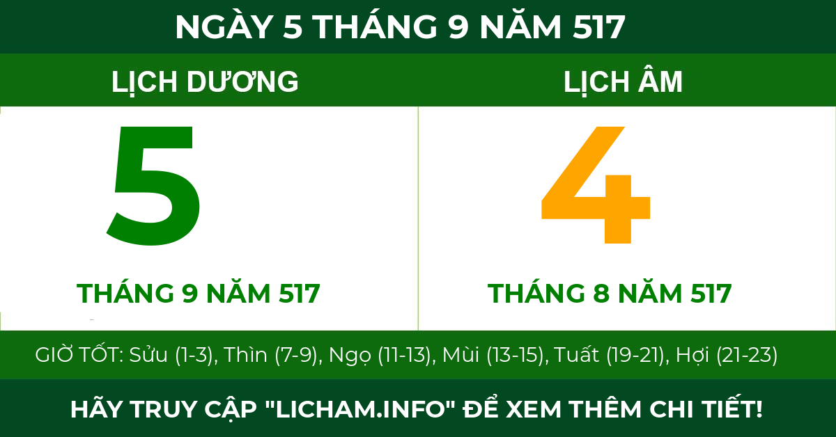 lịch âm ngày 5 tháng 9 năm 517