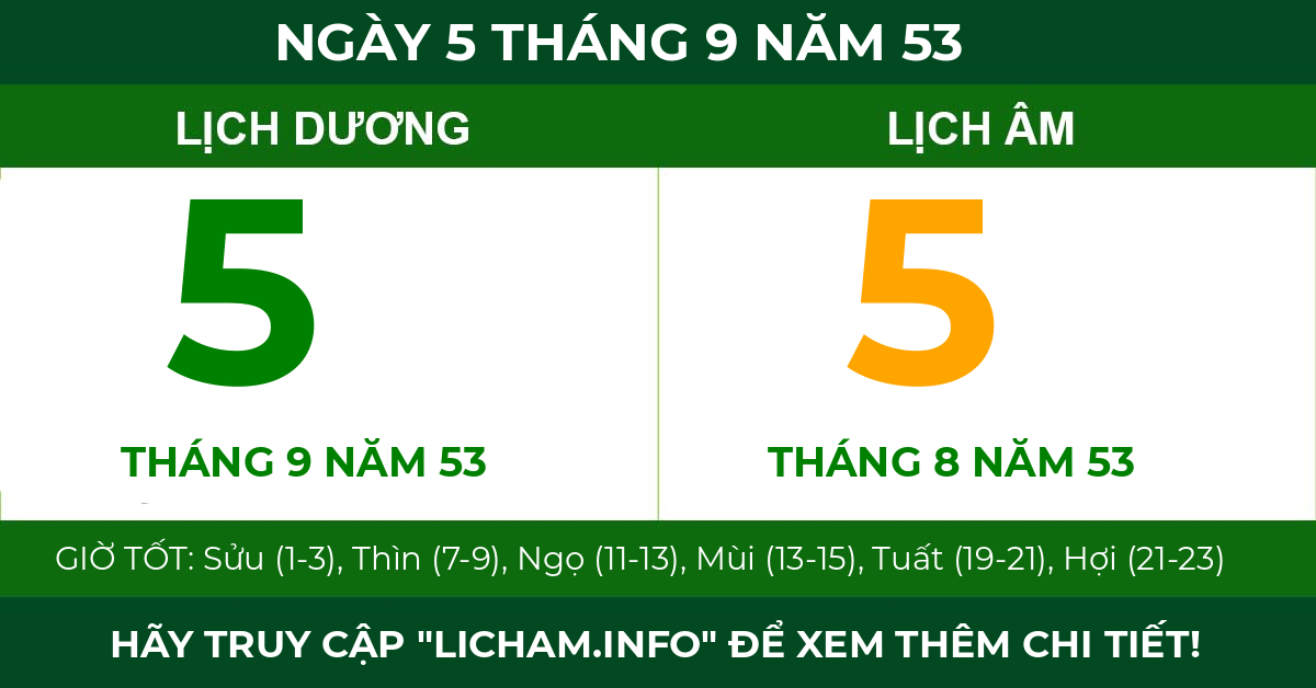 lịch âm ngày 5 tháng 9 năm 53