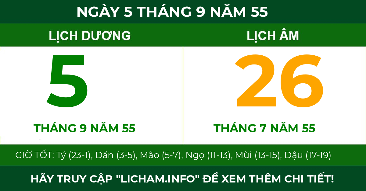 lịch âm ngày 5 tháng 9 năm 55