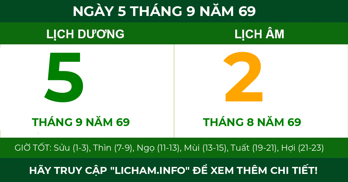 lịch âm ngày 5 tháng 9 năm 69