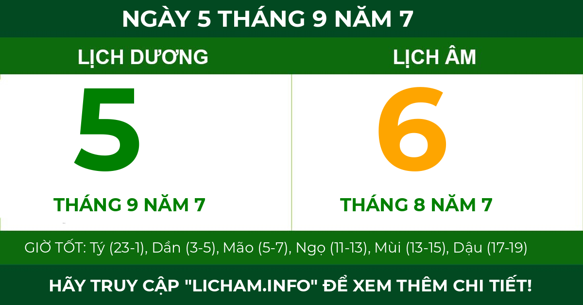 lịch âm ngày 5 tháng 9 năm 7